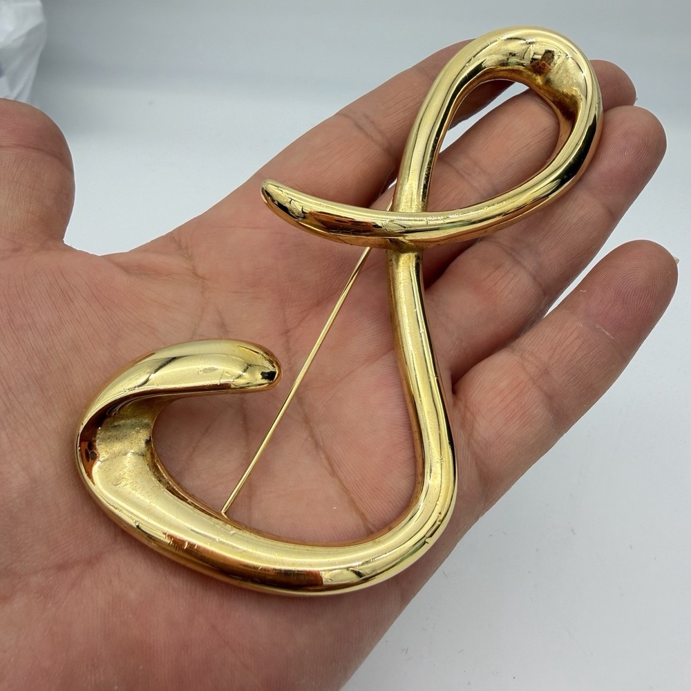 Vintage Givenchy Gold-Tone‎ Oversize "G" PIN BROOCH 80s Chunky Abstract 4.5 "
